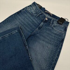 Joe's Jeans Women's Low Rise Wide Leg Crystal Embellished Jean, Indigo Blue Wash